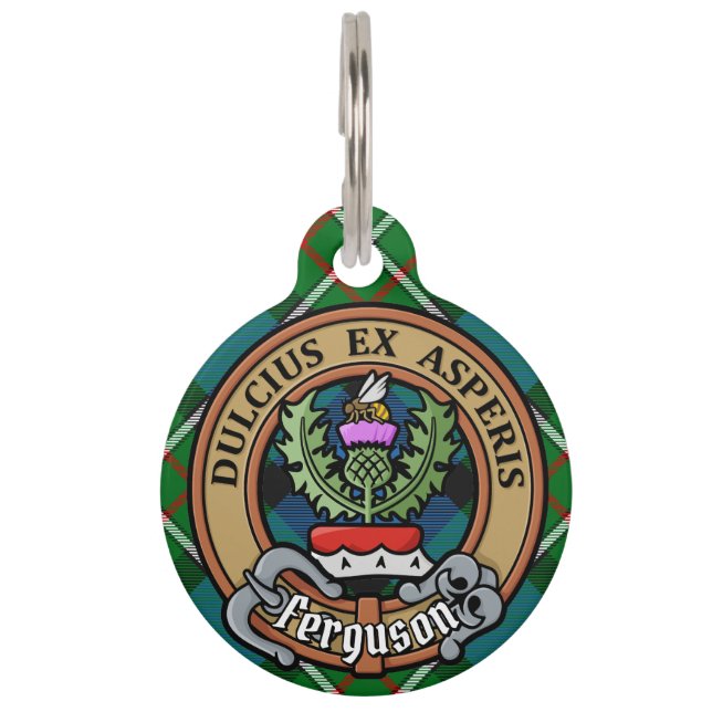 Clan Ferguson Wappen über Tartan Haustiermarke (Vorderseite)
