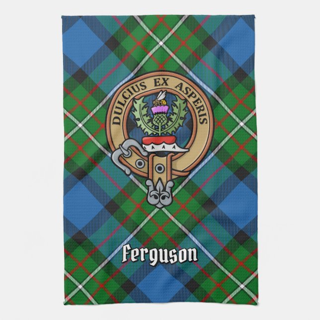 Clan Ferguson Wappen über Tartan Küchentücher (Vertikal)