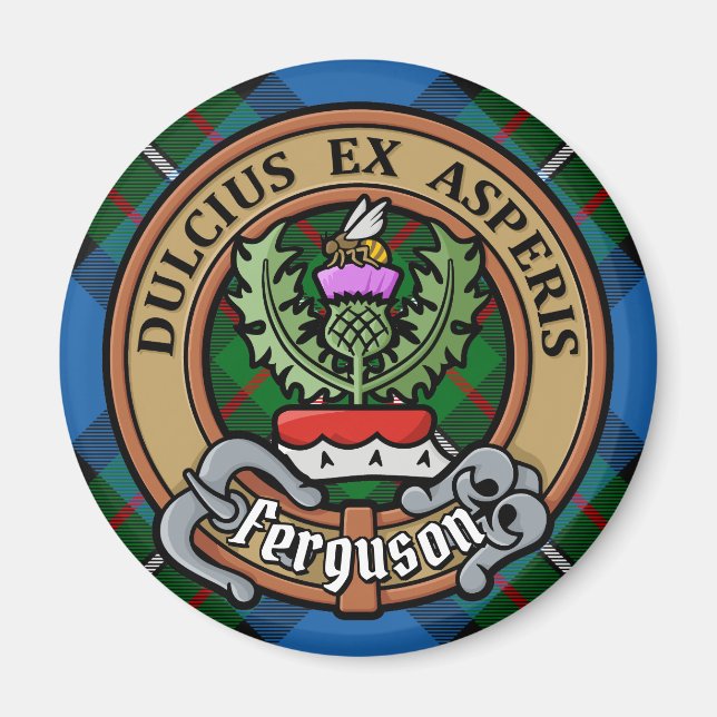 Clan Ferguson Wappen über Tartan Magnet (Vorne)