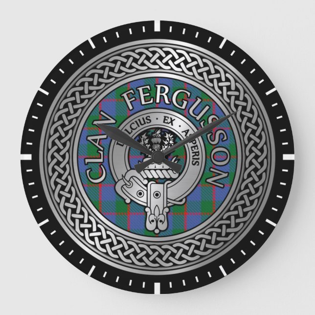 Clan Fergusson Wappen & Tartan Knot Große Wanduhr (Vorderseite)