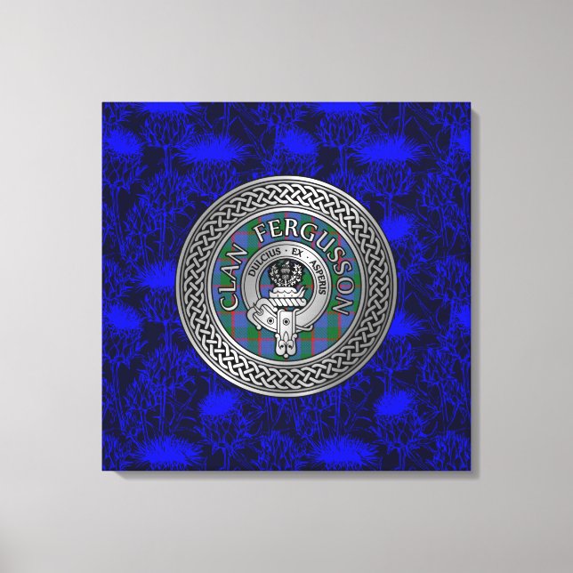 Clan Fergusson Wappen & Tartan Knot on Thistle Leinwanddruck (Vorderseite)