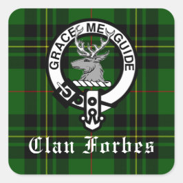 Clan Forbes Tartan und Wappen Abzeichen Quadratischer Aufkleber