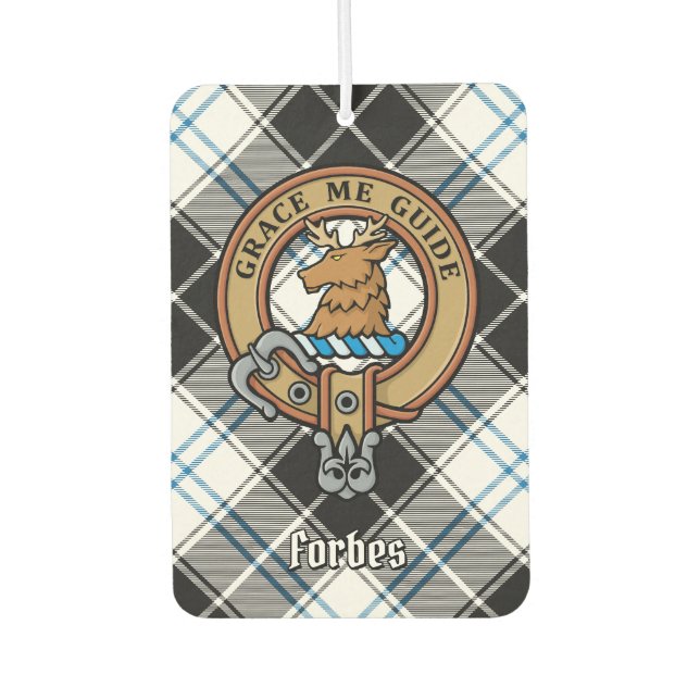 Clan Forbes Wappen über Dress Tartan Autolufterfrischer (Vorderseite)