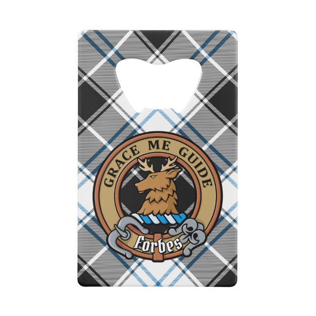Clan Forbes Wappen über Dress Tartan Geldbeutel Flaschenöffner (Vorderseite)