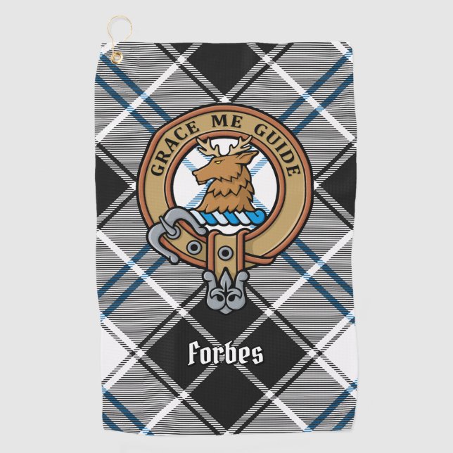 Clan Forbes Wappen über Dress Tartan Golfhandtuch (Vorderseite)