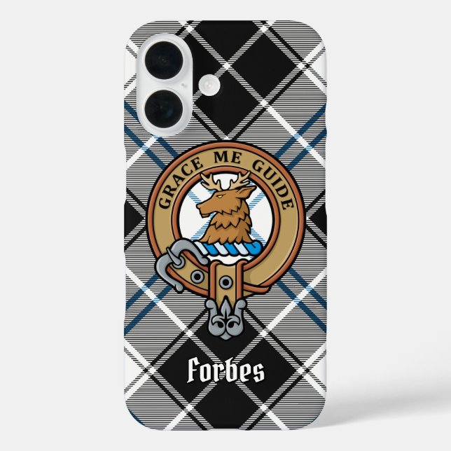 Clan Forbes Wappen über Dress Tartan iPhone 16 Hülle (Rückseite)
