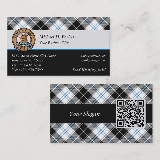 Clan Forbes Wappen über Dress Tartan Visitenkarte (Vorne/Hinten)
