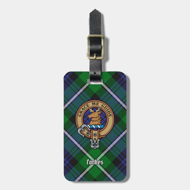 Clan Forbes Wappen über Tartan Gepäckanhänger (Vorderseite vertikal)