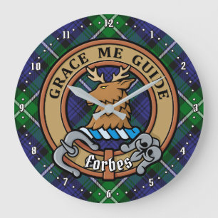 Clan Forbes Wappen über Tartan Große Wanduhr
