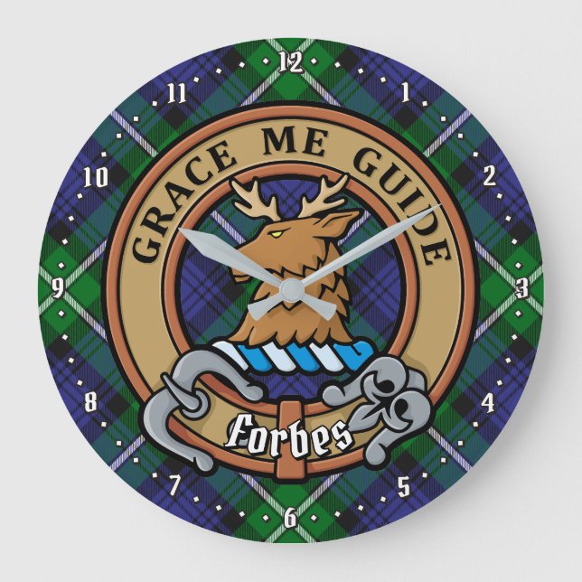 Clan Forbes Wappen über Tartan Große Wanduhr (Vorderseite)