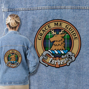 Clan Forbes Wappen über Tartan Jeansjacke