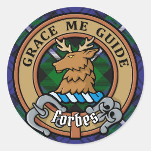 Clan Forbes Wappen über Tartan Runder Aufkleber