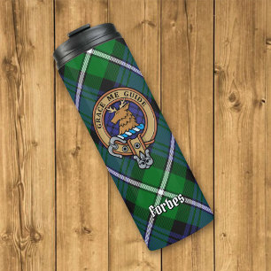 Clan Forbes Wappen über Tartan Thermosbecher