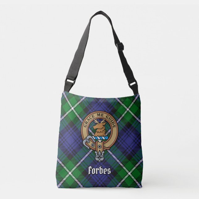 Clan Forbes Wappen über Tartan Tragetaschen Mit Langen Trägern (Vorderseite)