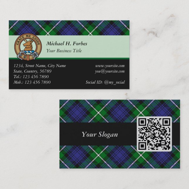 Clan Forbes Wappen über Tartan Visitenkarte (Vorne/Hinten)