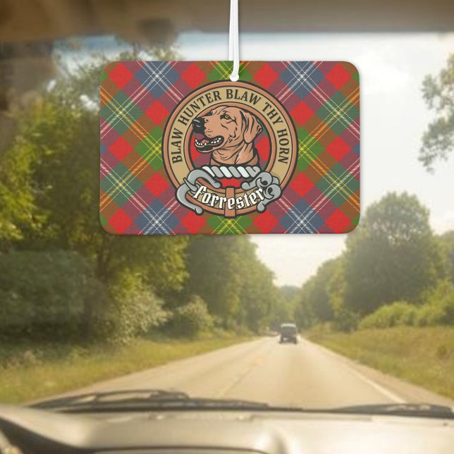 Clan Forrester Wappen über Tartan Autolufterfrischer (Von Creator hochgeladen)