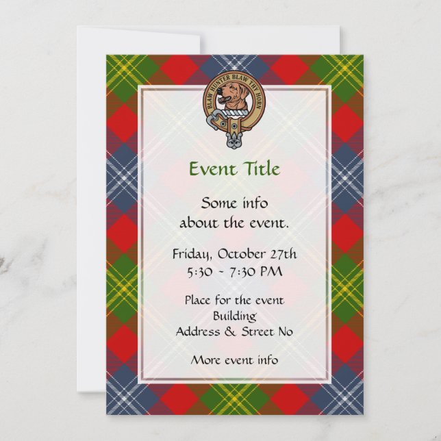 Clan Forrester Wappen über Tartan Einladung (Vorderseite)
