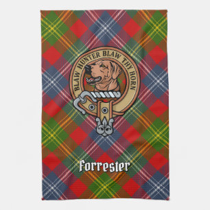 Clan Forrester Wappen über Tartan Geschirrtuch