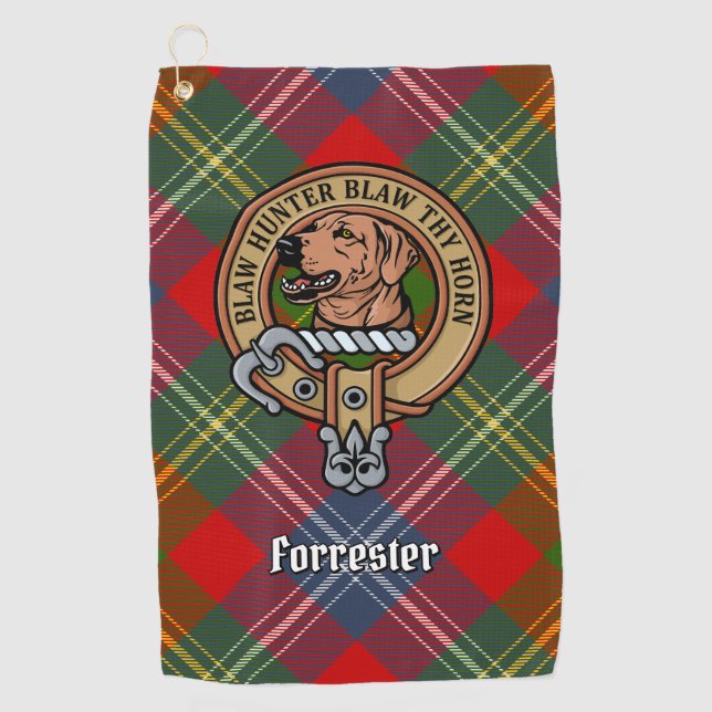 Clan Forrester Wappen über Tartan Golfhandtuch (Vorderseite)