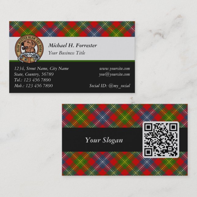 Clan Forrester Wappen über Tartan Visitenkarte (Vorne/Hinten)