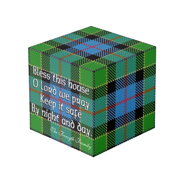 Clan Forsyth Tartan House Blessing Würfel (Vorderseite Schrägansicht)