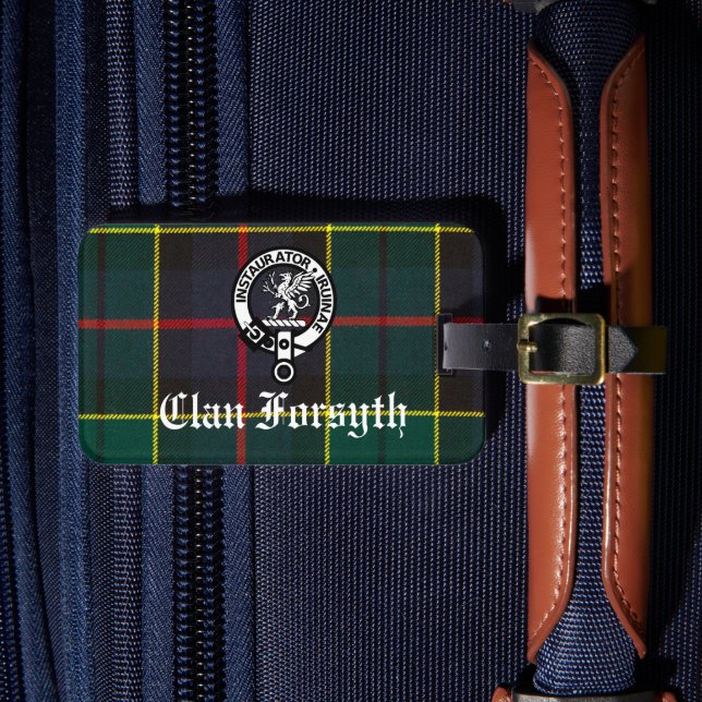 Clan Forsyth Wappen Abzeichen und Tartan Gepäckanhänger (Vorderseite Insitu 4)