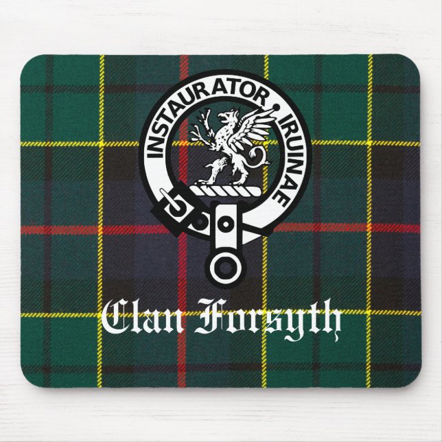 Clan Forsyth Wappen Abzeichen und Tartan Mousepad (Vorne)