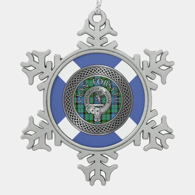 Clan Forsyth Wappen & Tartan Knot Schneeflocken Zinn-Ornament (Vorderseite)