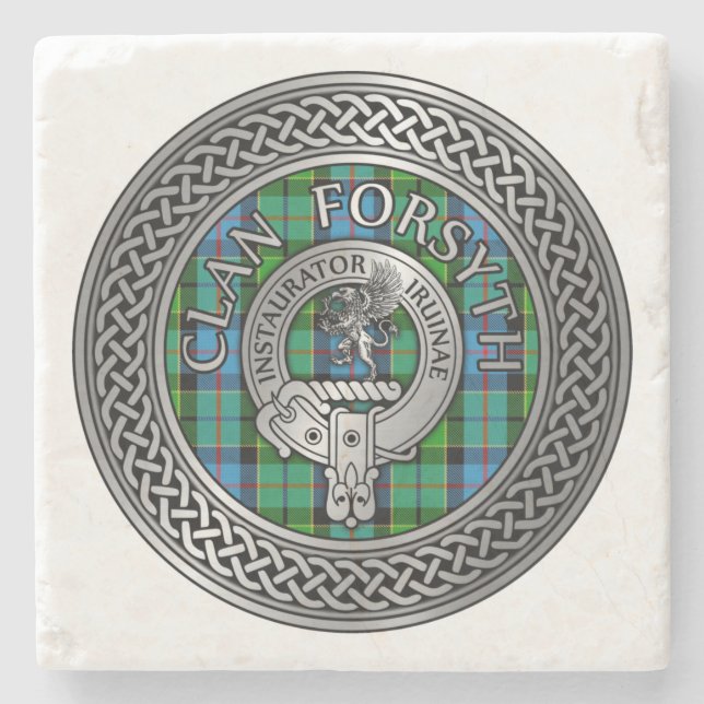 Clan Forsyth Wappen & Tartan Knot Steinuntersetzer (Vorderseite)
