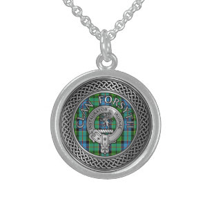 Clan Forsyth Wappen & Tartan Knot Sterling Silberkette