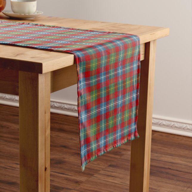 Clan Foster Light Blue und Red Scottish Tartan Kurzer Tischläufer (Beispiel)