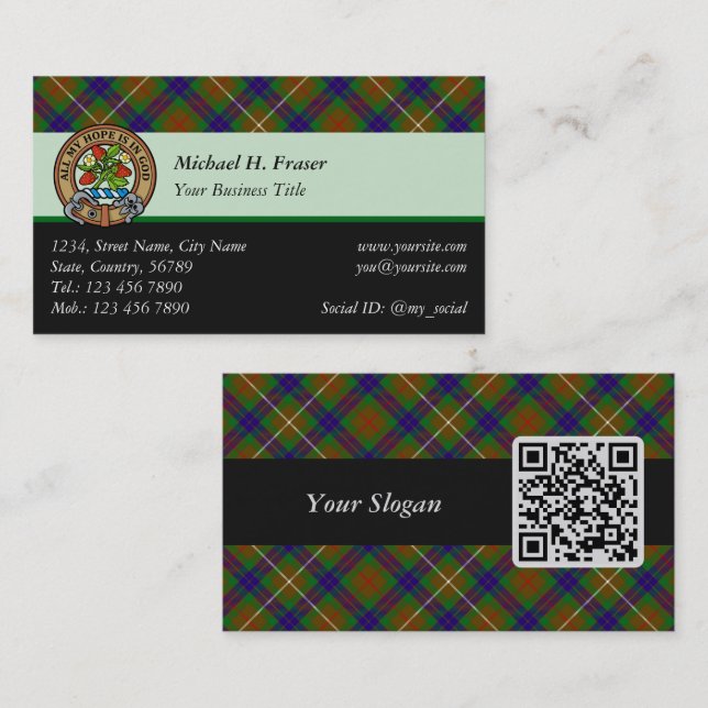 Clan Fraser Chasse Tartan Carte de visite (Devant / Derrière)