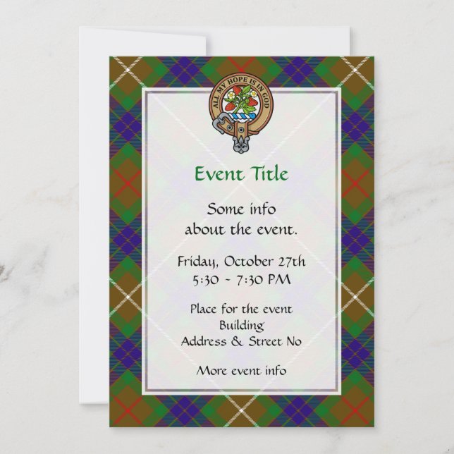 Clan Fraser Crest sur la chasse Tartan Invitation (Devant)