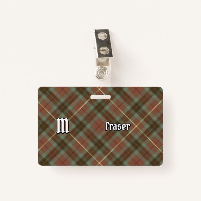 Clan Fraser Jagd gewittertes Tartan-Abzeichen Ausweis (Vorderseite mit Klammer)