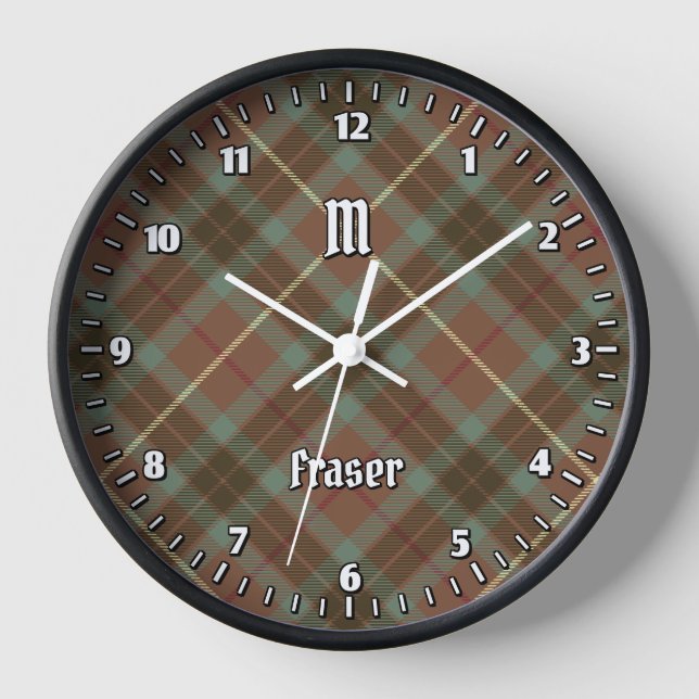 Clan Fraser Jagd Wetter Tartan Große Uhr (Vorderseite)