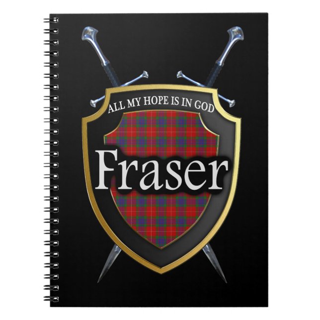 Clan Fraser Tartan Shield & Schwerter Notizblock (Vorderseite)