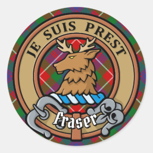 Clan Fraser von Lovat Wappen über Tartan Runder Aufkleber