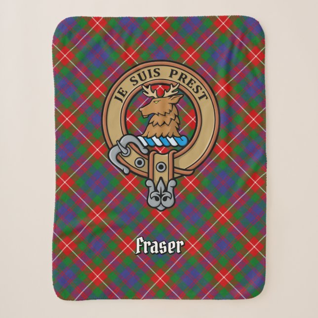 Clan Fraser von Lovat Wappen über Tartan Sherpadecke (Vorderseite)
