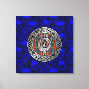 Clan Fraser Wappen & Tartan Knot on Thistle Leinwanddruck