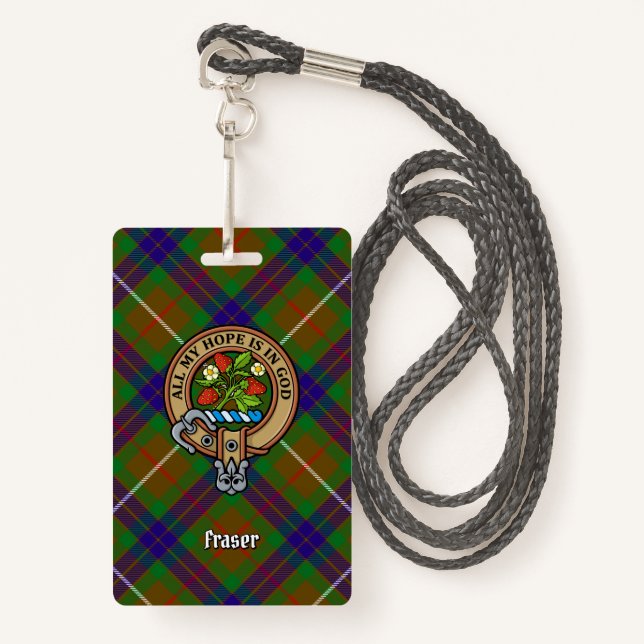 Clan Fraser Wappen über Jagd auf Tartan Ausweis (Vorderseite mit Schlüsselband)