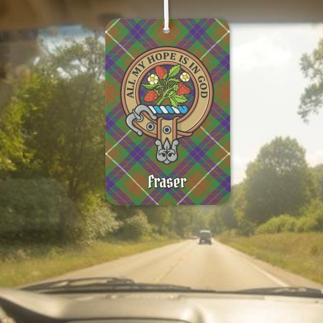 Clan Fraser Wappen über Jagd auf Tartan Autolufterfrischer (Von Creator hochgeladen)