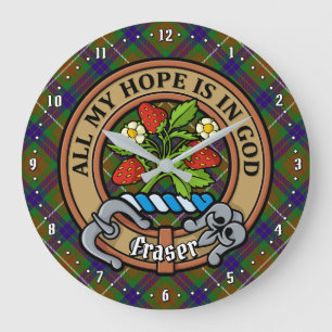Clan Fraser Wappen über Jagd auf Tartan Große Wanduhr