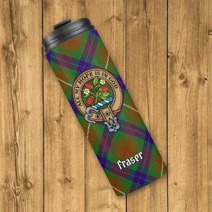 Clan Fraser Wappen über Jagd auf Tartan Thermosbecher