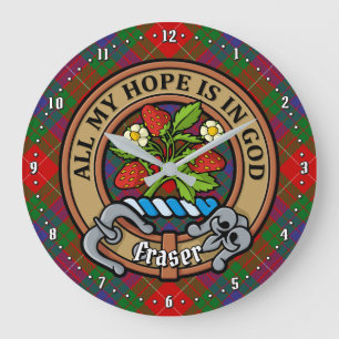 Clan Fraser Wappen über Tartan Große Wanduhr