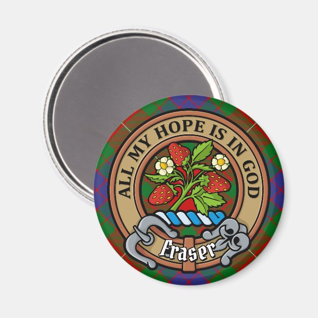 Clan Fraser Wappen über Tartan Magnet (Vorderseite/Rückseite)