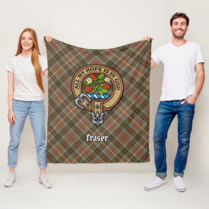 Clan Fraser Wappen über Wetterjagd Tartan Fleecedecke