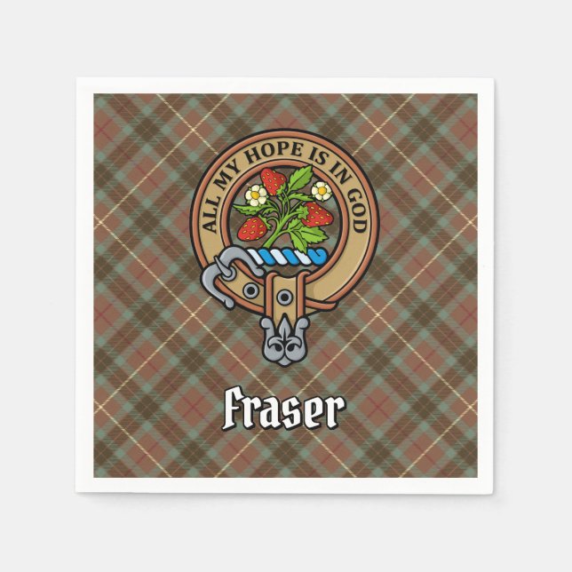 Clan Fraser Wappen über Wetterjagd Tartan Serviette (Vorderseite)
