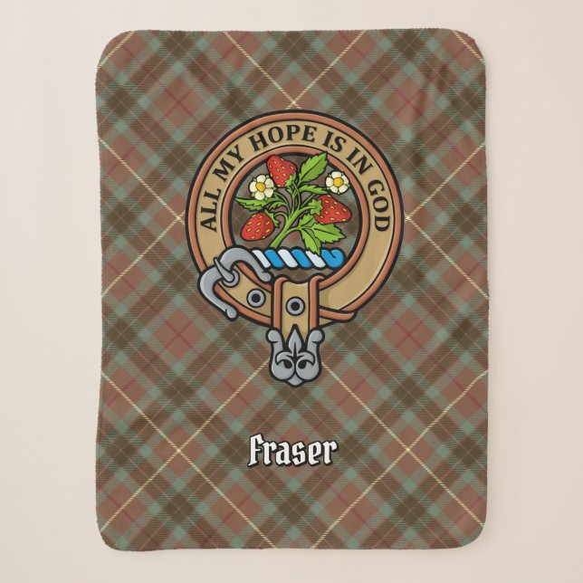 Clan Fraser Wappen über Wetterjagd Tartan Sherpadecke (Vorderseite)