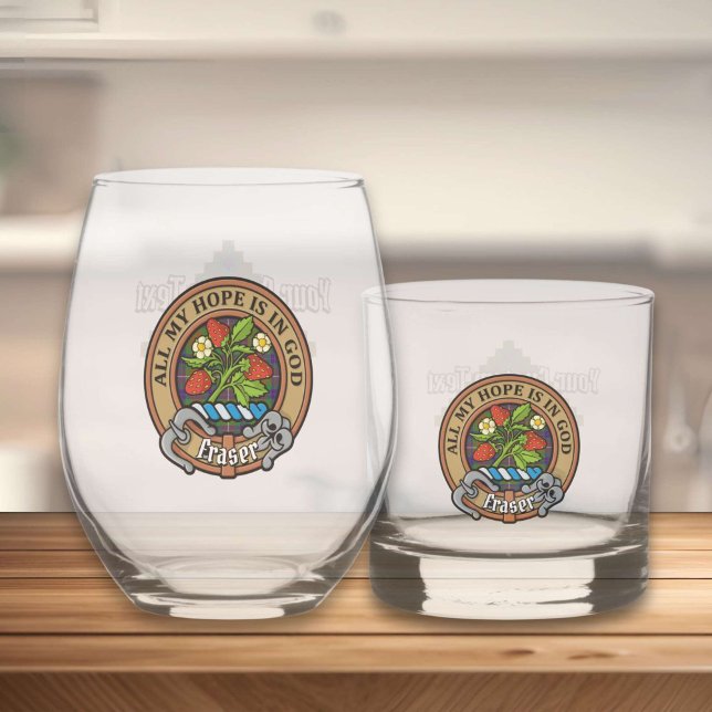Clan Fraser Wappen über Wetterjagd Tartan Whiskyglas (Von Creator hochgeladen)
