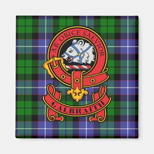 Clan Galbraith Magnet mit Wappen und Tartan (Vorne)